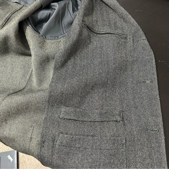 Faconnable Men’s 100% Wool Sport Coat Jacket Blazer Herringbone Gray Sz L - Picture 9 of 16
